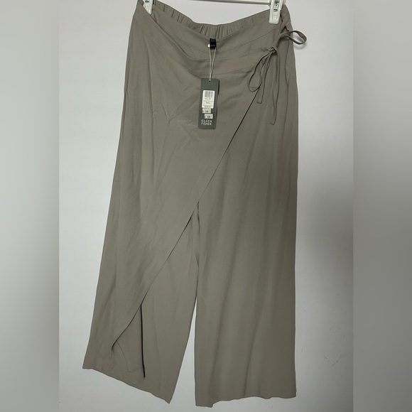 Eileen Fisher 100% Silk Georgette Crepe Wide Leg Wrap Pants in Taupe XS NWT - Picture 1 of 8